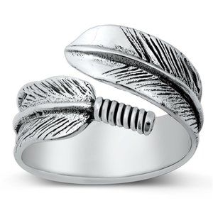 Sterling Silver Feather Ring 925 Fashion Band